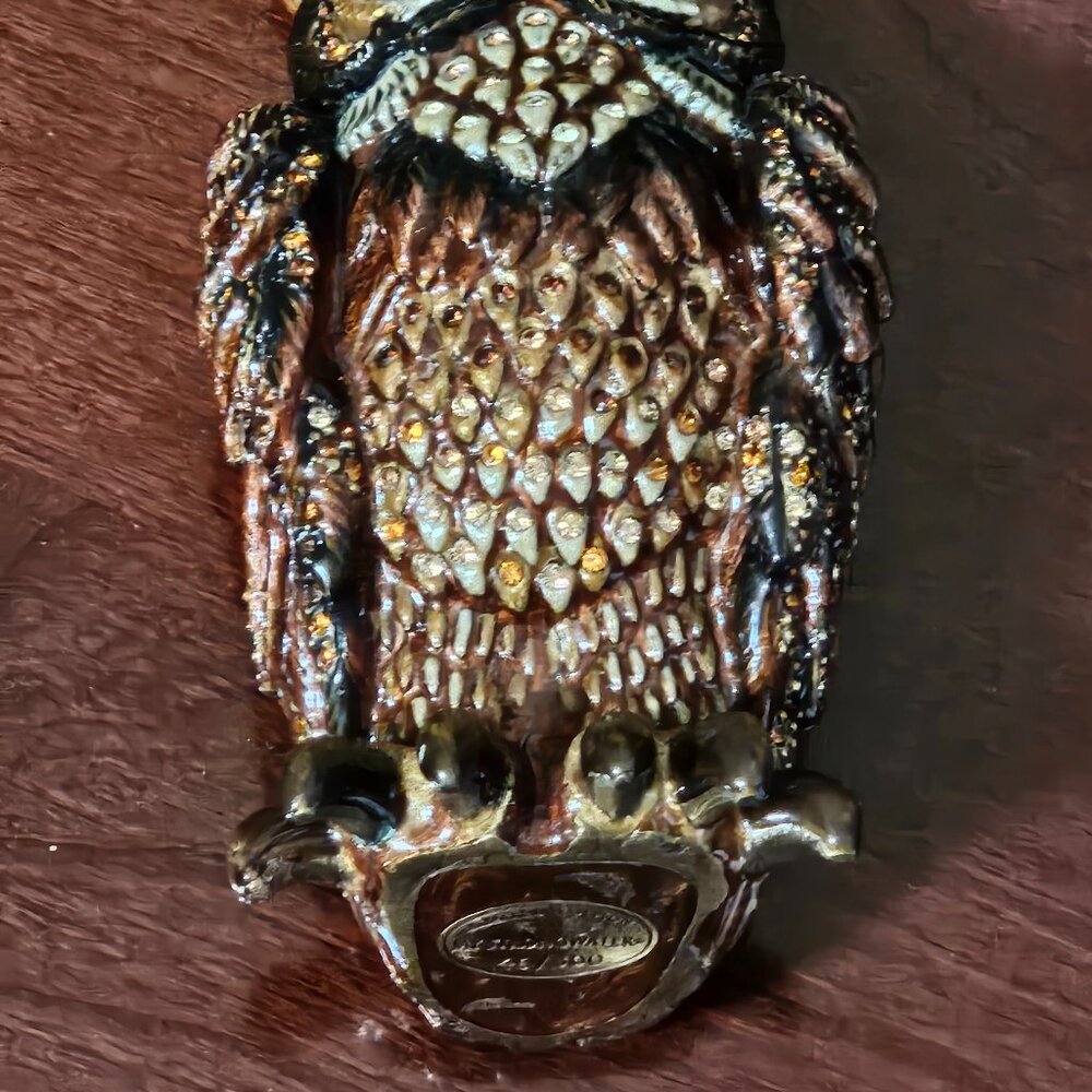 RARE LIMITED EDITION JAY STRONGWATER JUNGLE OWL CRYSTAL ENAMEL FIGURINE OBJET - Picture 12 of 13